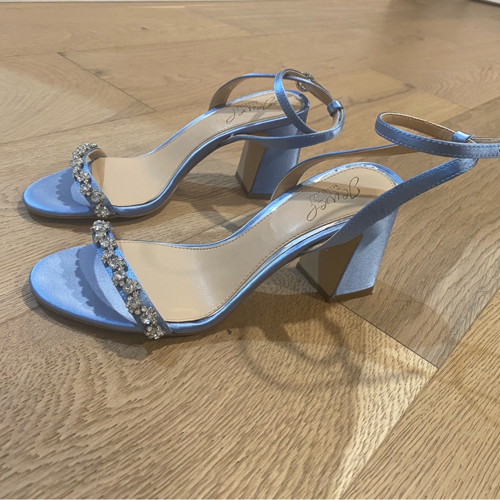 Jewel Badgley Mischka Alyna Metallic Ankle Strap Steel Blue Size 7